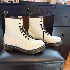 Dr. Martens White Leather Boots with Black Accents